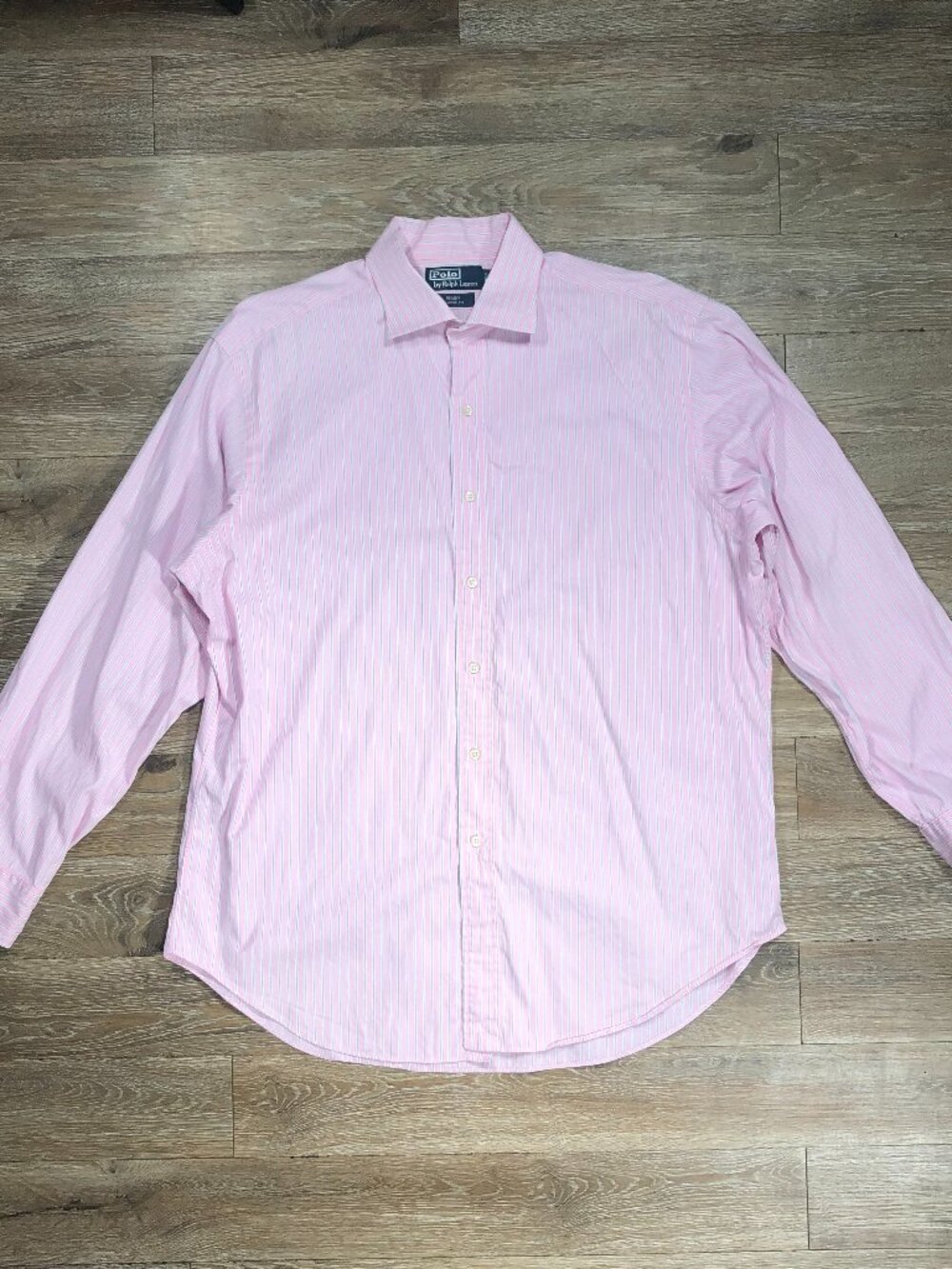 Polo by Ralph Lauren Mens 17 34/35 Classic Fit Regent Stripe Pink White Blue